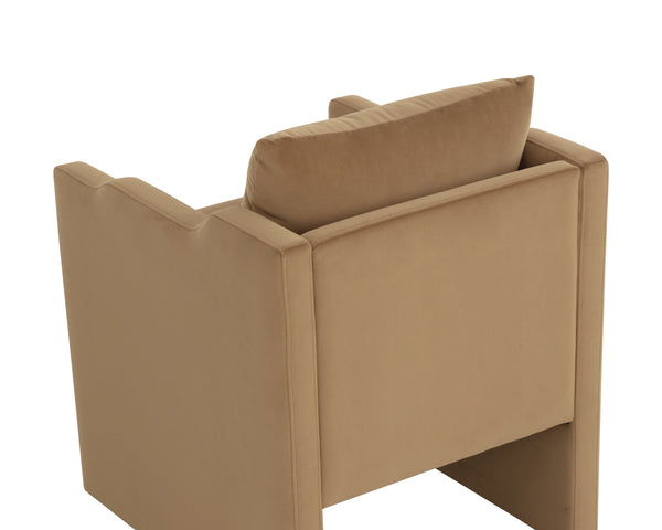 Sunpan Scala Fully Upholstered Velvet Dining Armchair with Curved Arms for Modern Spaces 112478