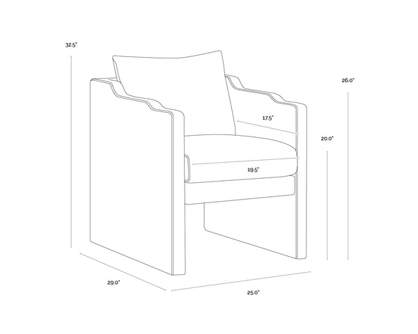 Sunpan Scala Fully Upholstered Velvet Dining Armchair with Curved Arms for Modern Spaces 112478