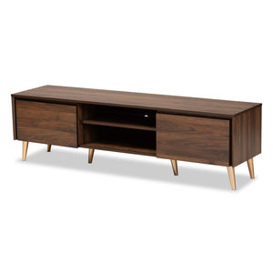 Baxton Studio Baxton Studio Landen Mid-Century Modern Walnut Brown TV Stand with Gold Legs and Storage Solutions LV10TV1013WI-Columbia/Gold-TV