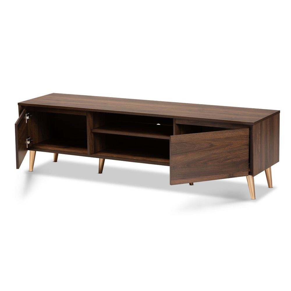 Baxton Studio Baxton Studio Landen Mid-Century Modern Walnut Brown TV Stand with Gold Legs and Storage Solutions LV10TV1013WI-Columbia/Gold-TV