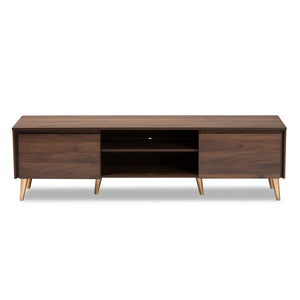 Baxton Studio Baxton Studio Landen Mid-Century Modern Walnut Brown TV Stand with Gold Legs and Storage Solutions LV10TV1013WI-Columbia/Gold-TV