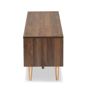 Baxton Studio Baxton Studio Landen Mid-Century Modern Walnut Brown TV Stand with Gold Legs and Storage Solutions LV10TV1013WI-Columbia/Gold-TV