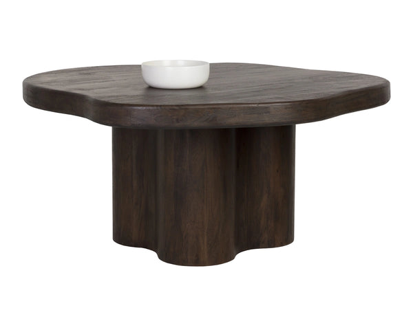Sunpan Bellona Solid Acacia Wood Pedestal Dining Table Artisan Crafted Sculptural Base 112482