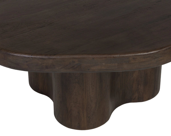 Sunpan Bellona Solid Acacia Wood Pedestal Dining Table Artisan Crafted Sculptural Base 112482