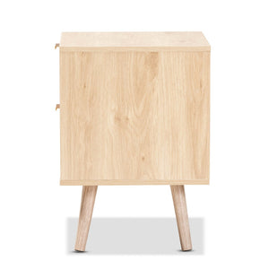 Baxton Studio Baxton Studio Baird Mid-Century Modern 2-Drawer End Table in Light Oak Brown with Rattan Accents SR196128-Rattan-ET