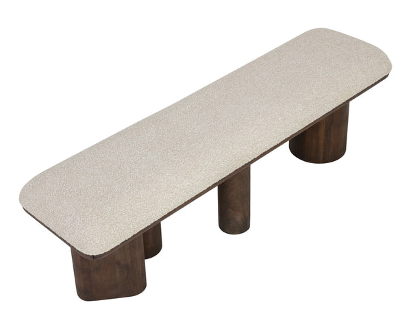 Sunpan Hiro Upholstered Bench Pill Silhouette Oak Legs Neutral Fabric Bedroom Entryway 112490