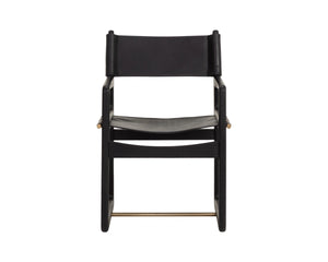 Sunpan Enver Sling Dining Arm Chair Acacia Wood Frame Gold Stretcher Top Grain Leather 112494