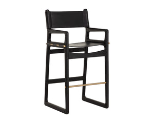 Sunpan Enver Acacia Wood Leather Barstool Director Sling Style for Modern Kitchen or Loft 112497