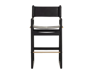 Sunpan Enver Acacia Wood Leather Barstool Director Sling Style for Modern Kitchen or Loft 112497