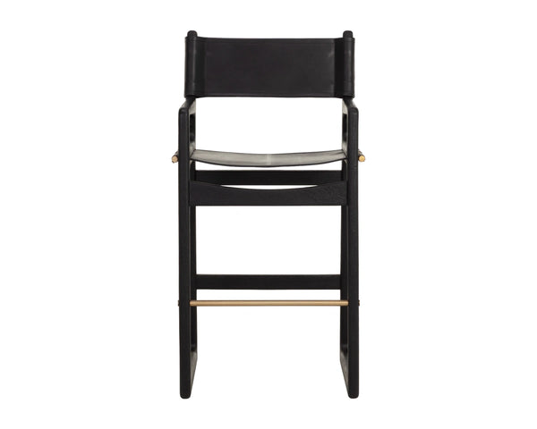 Sunpan Enver Acacia Wood Leather Barstool Director Sling Style for Modern Kitchen or Loft 112497