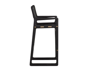 Sunpan Enver Acacia Wood Leather Barstool Director Sling Style for Modern Kitchen or Loft 112497