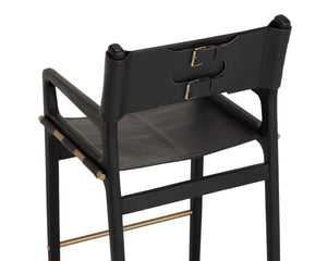 Sunpan Enver Acacia Wood Leather Barstool Director Sling Style for Modern Kitchen or Loft 112497