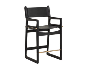 Sunpan Enver Counter Stool Acacia Wood and Top Grain Leather with Gold Stretcher Detail 112498