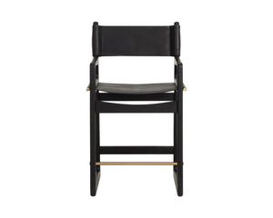 Sunpan Enver Counter Stool Acacia Wood and Top Grain Leather with Gold Stretcher Detail 112498