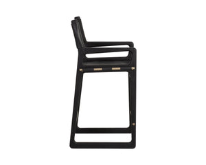 Sunpan Enver Counter Stool Acacia Wood and Top Grain Leather with Gold Stretcher Detail 112498