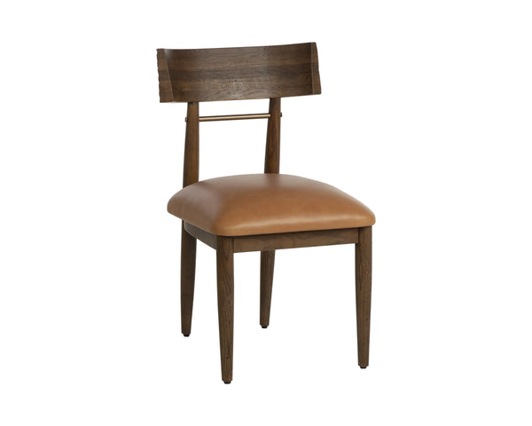 Sunpan Florian Solid Oak Dining Chair with Hand-Carved Backrest and Tan Leather Seat 112499