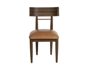 Sunpan Florian Solid Oak Dining Chair with Hand-Carved Backrest and Tan Leather Seat 112499