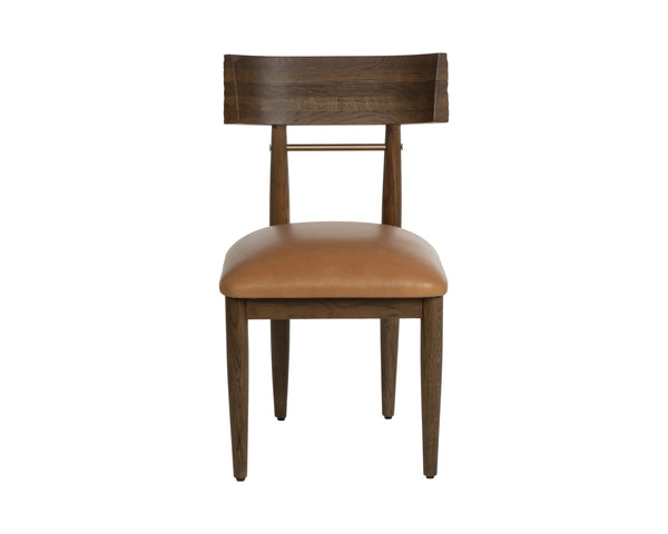 Sunpan Florian Solid Oak Dining Chair with Hand-Carved Backrest and Tan Leather Seat 112499