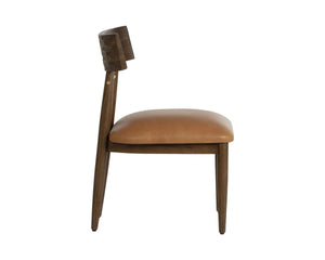 Sunpan Florian Solid Oak Dining Chair with Hand-Carved Backrest and Tan Leather Seat 112499