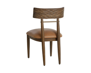 Sunpan Florian Solid Oak Dining Chair with Hand-Carved Backrest and Tan Leather Seat 112499