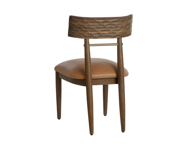 Sunpan Florian Solid Oak Dining Chair with Hand-Carved Backrest and Tan Leather Seat 112499