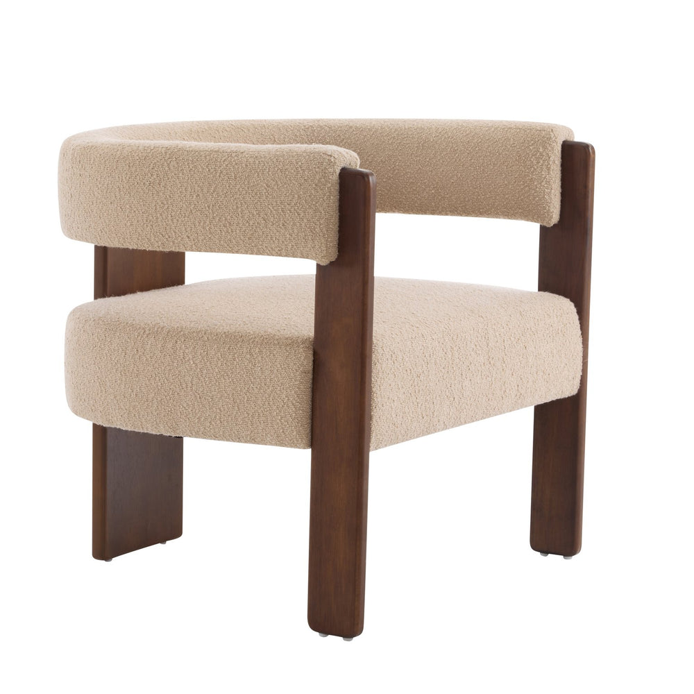 English Elm Christopher Knight Home® - Modern Boucle Upholstered Accent Armchair with Barrel Back, Walnut Legs, Plush Texture for Living Room Comfort Light Camel,Walnut 29.5 L x 25.5 W x 14.5 H N776P205886M