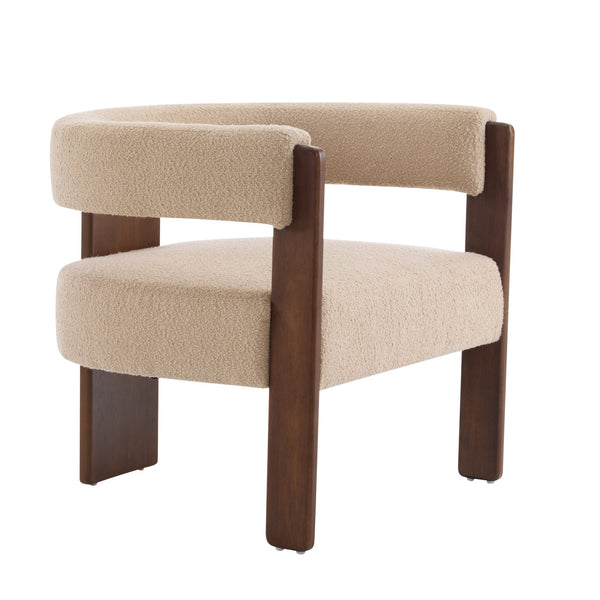 English Elm Christopher Knight Home® - Modern Boucle Upholstered Accent Armchair with Barrel Back, Walnut Legs, Plush Texture for Living Room Comfort Light Camel,Walnut 29.5 L x 25.5 W x 14.5 H N776P205886M