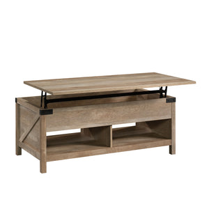 English Elm Lift-Top Coffee Table With Hidden Storage & Open Shelves - Modern Brown Finish For Versatile Living Spaces B356P367802