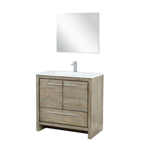 English Elm Rustic Acacia Bath Vanity 36" W With White Quartz Top, Brushed Nickel Faucet & 28" Mirror Set B2731S01947-GIGA