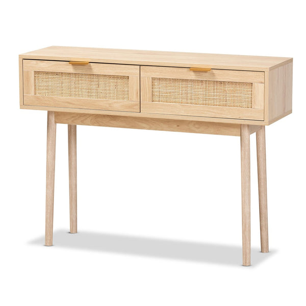 Baxton Studio Baxton Studio Baird Mid-Century Console Table with Rattan Drawers & Light Oak Finish for Stylish Storage SR191632-Rattan-Console