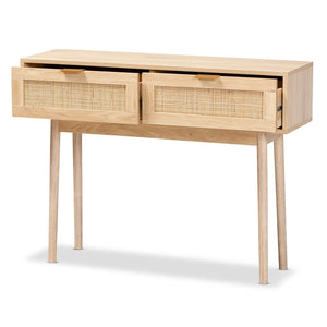 Baxton Studio Baxton Studio Baird Mid-Century Console Table with Rattan Drawers & Light Oak Finish for Stylish Storage SR191632-Rattan-Console