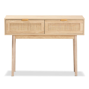 Baxton Studio Baxton Studio Baird Mid-Century Console Table with Rattan Drawers & Light Oak Finish for Stylish Storage SR191632-Rattan-Console