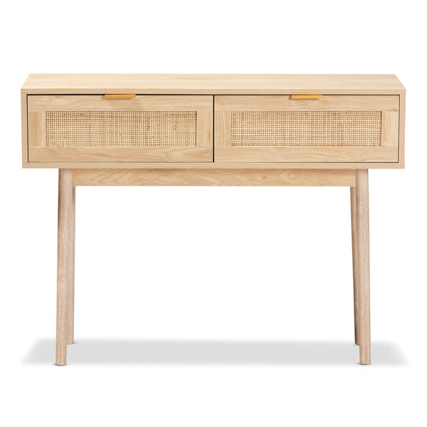 Baxton Studio Baxton Studio Baird Mid-Century Console Table with Rattan Drawers & Light Oak Finish for Stylish Storage SR191632-Rattan-Console