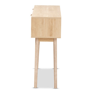 Baxton Studio Baxton Studio Baird Mid-Century Console Table with Rattan Drawers & Light Oak Finish for Stylish Storage SR191632-Rattan-Console