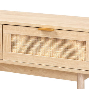 Baxton Studio Baxton Studio Baird Mid-Century Console Table with Rattan Drawers & Light Oak Finish for Stylish Storage SR191632-Rattan-Console