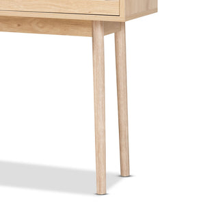 Baxton Studio Baxton Studio Baird Mid-Century Console Table with Rattan Drawers & Light Oak Finish for Stylish Storage SR191632-Rattan-Console