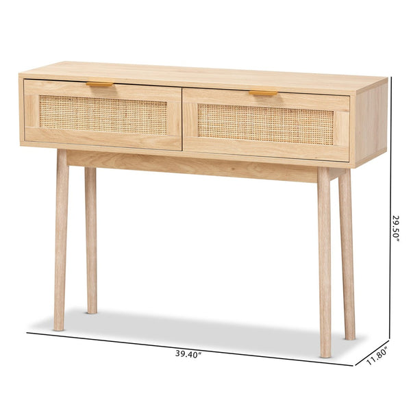 Baxton Studio Baxton Studio Baird Mid-Century Console Table with Rattan Drawers & Light Oak Finish for Stylish Storage SR191632-Rattan-Console