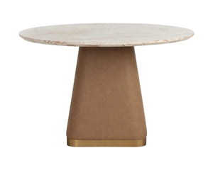 Sunpan Bronwyn Round Marble Dining Table Faux Leather Base Brushed Metal Plinth 48 Inch 112501