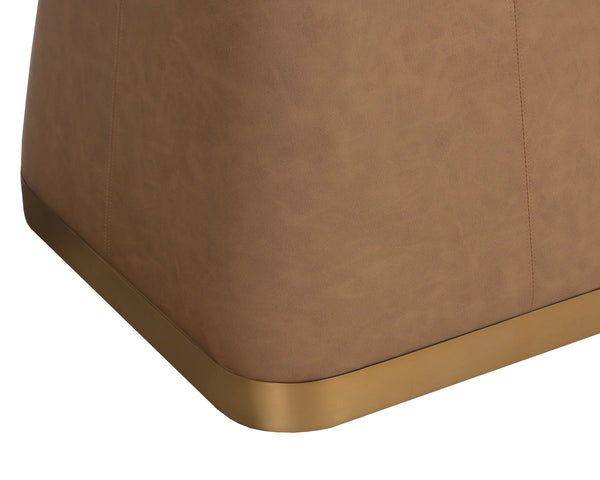 Sunpan Bronwyn Round Marble Dining Table Faux Leather Base Brushed Metal Plinth 48 Inch 112501