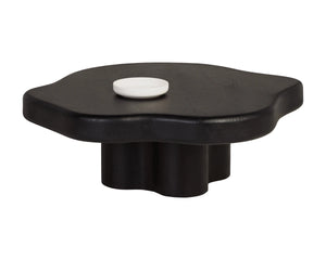 Sunpan Bellona Solid Acacia Wood Round Coffee Table Sculptural Pedestal Base Living Room Black 112514