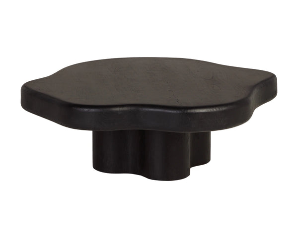 Sunpan Bellona Solid Acacia Wood Round Coffee Table Sculptural Pedestal Base Living Room Black 112514