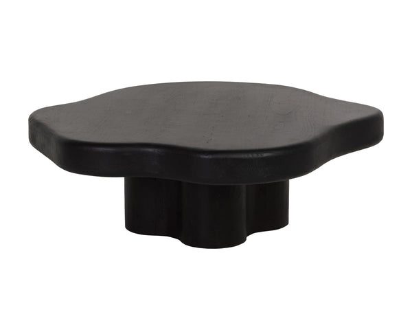 Sunpan Bellona Solid Acacia Wood Round Coffee Table Sculptural Pedestal Base Living Room Black 112514