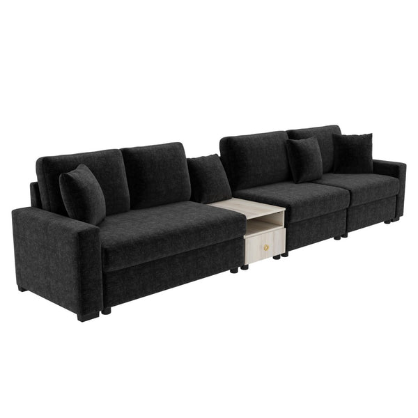 English Elm Modern Chenille Modular Sofa with Console Storage Armrest for Spacious Living Rooms Black N763S000065B