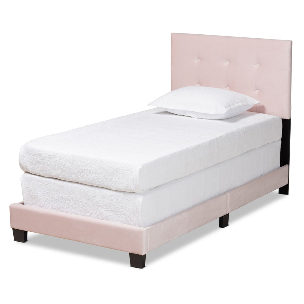 Baxton Studio Baxton Caprice Glam Light Pink Velvet Twin Bed - Modern Upholstered Design with Button Tufting CF9210B-Light Pink Velvet-Twin