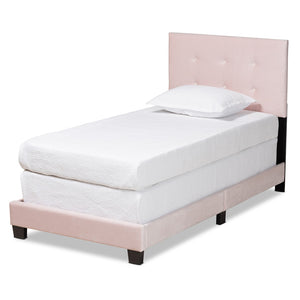 Baxton Studio Baxton Caprice Glam Light Pink Velvet Twin Bed - Modern Upholstered Design with Button Tufting CF9210B-Light Pink Velvet-Twin
