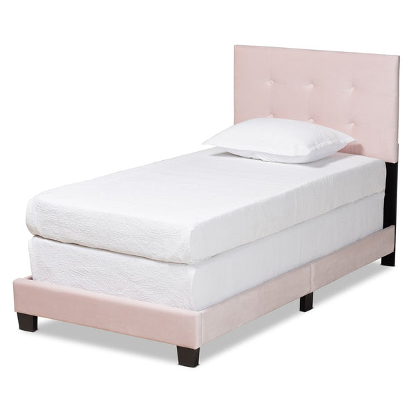 Baxton Studio Baxton Caprice Glam Light Pink Velvet Twin Bed - Modern Upholstered Design with Button Tufting CF9210B-Light Pink Velvet-Twin
