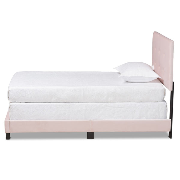 Baxton Studio Baxton Caprice Glam Light Pink Velvet Twin Bed - Modern Upholstered Design with Button Tufting CF9210B-Light Pink Velvet-Twin