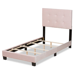 Baxton Studio Baxton Caprice Glam Light Pink Velvet Twin Bed - Modern Upholstered Design with Button Tufting CF9210B-Light Pink Velvet-Twin