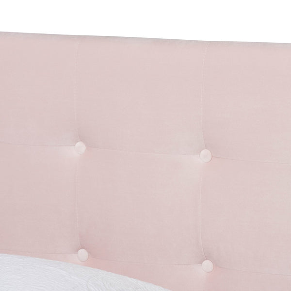 Baxton Studio Baxton Caprice Glam Light Pink Velvet Twin Bed - Modern Upholstered Design with Button Tufting CF9210B-Light Pink Velvet-Twin
