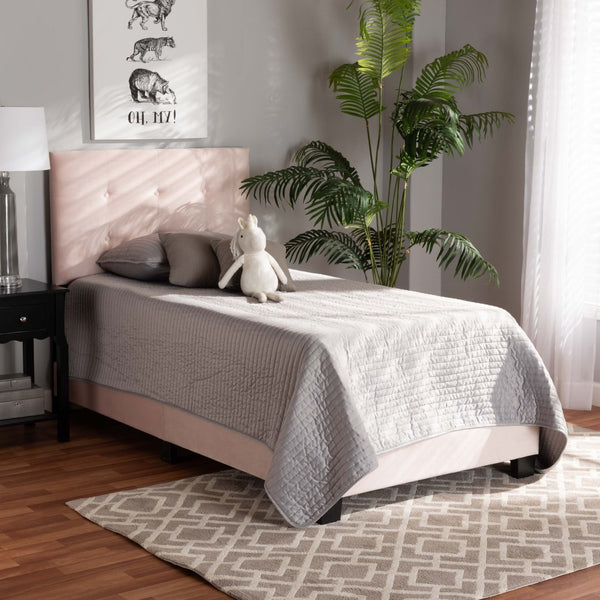 Baxton Studio Baxton Caprice Glam Light Pink Velvet Twin Bed - Modern Upholstered Design with Button Tufting CF9210B-Light Pink Velvet-Twin